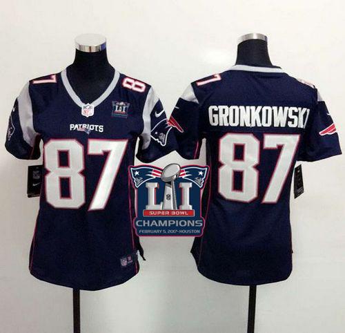 Nike Patriots #87 Rob Gronkowski Navy Blue Team Color Super Bowl LI Champions Women's Stitched NFL New Elite Jersey