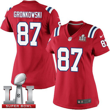 Nike Patriots #87 Rob Gronkowski Red Alternate Super Bowl LI 51 Women's Stitched NFL Limited Jersey