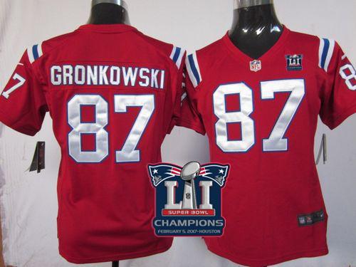 Nike Patriots #87 Rob Gronkowski Red Alternate Super Bowl LI Champions Women's Stitched NFL Elite Jersey