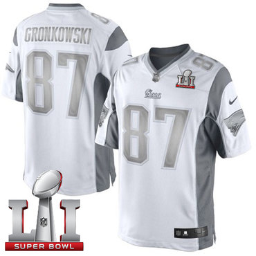 Nike Patriots #87 Rob Gronkowski White Super Bowl LI 51 Men's Stitched NFL Limited Platinum Jersey