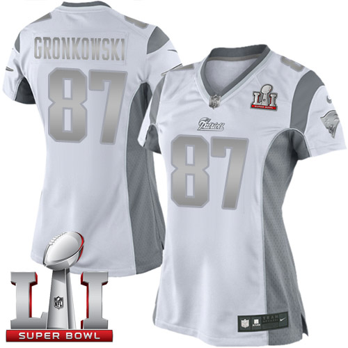 Nike Patriots #87 Rob Gronkowski White Super Bowl LI 51 Women's Stitched NFL Limited Platinum Jersey
