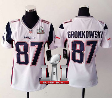 Nike Patriots #87 Rob Gronkowski White Super Bowl LI 51 Women's Stitched NFL New Elite Jersey