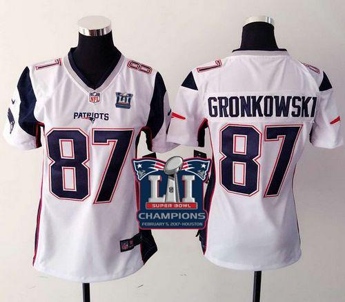Nike Patriots #87 Rob Gronkowski White Super Bowl LI Champions Women's Stitched NFL New Elite Jersey