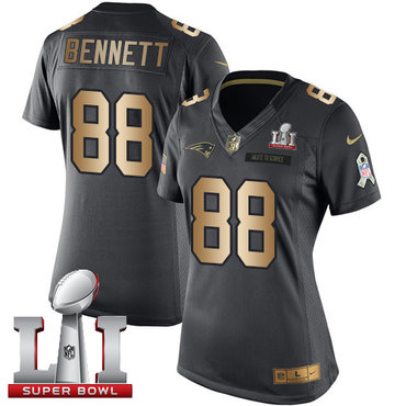 Nike Patriots #88 Martellus Bennett Black Super Bowl LI 51 Women's Stitched NFL Limited Gold Salute to Service Jersey