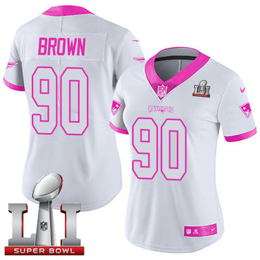 Nike Patriots #90 Malcom Brown White Pink Super Bowl LI 51 Women's Stitched NFL Limited Rush Fashion Jersey