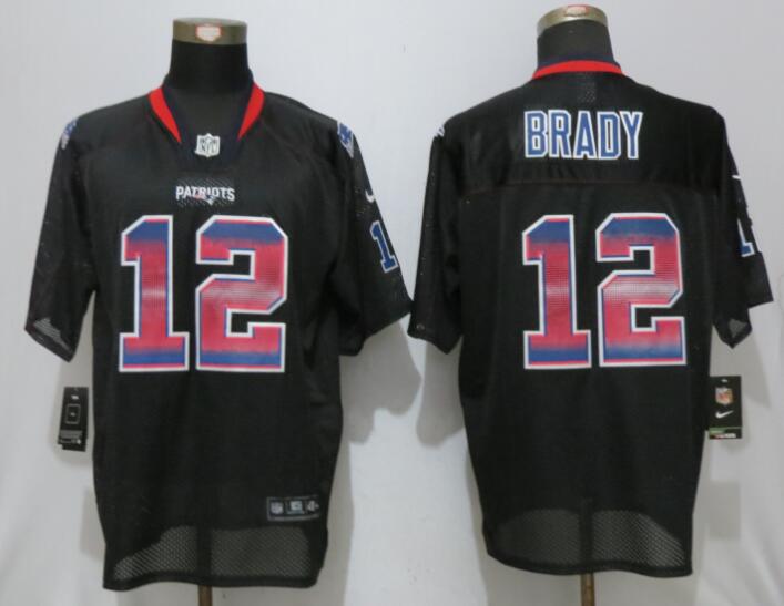 Nike Patriots 12 Tom Brady Black Men's Pro Line Fashion Strobe Elite Jersey