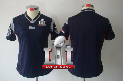Nike Patriots Blank Navy Blue Team Color Super Bowl LI 51 Women's Stitched NFL Limited Jersey
