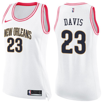 Nike Pelicans #23 Anthony Davis White Pink Women's NBA Swingman Fashion Jersey