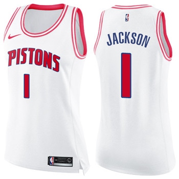 Nike Pistons #1 Reggie Jackson White Pink Women's NBA Swingman Fashion Jersey
