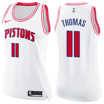 Nike Pistons #11 Isiah Thomas White Pink Women's NBA Swingman Fashion Jersey