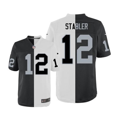 Nike Raiders #12 Kenny Stabler White Black Men's Stitched NFL Elite Split Jersey Nike Raiders #12 Kenny Stabler White Black Men's Stitched NFL Elite Split Jersey