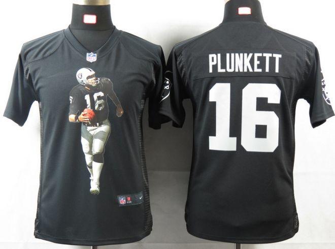 Nike Raiders #16 Jim Plunkett Black Team Color Youth Portrait Fashion NFL Game Jersey