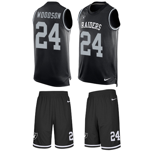 Nike Raiders #24 Charles Woodson Black Team Color Men's Stitched NFL Limited Tank Top Suit Jersey Nike Raiders #24 Charles Woodson Black Team Color Men's Stitched NFL Limited Tank Top Suit Jersey