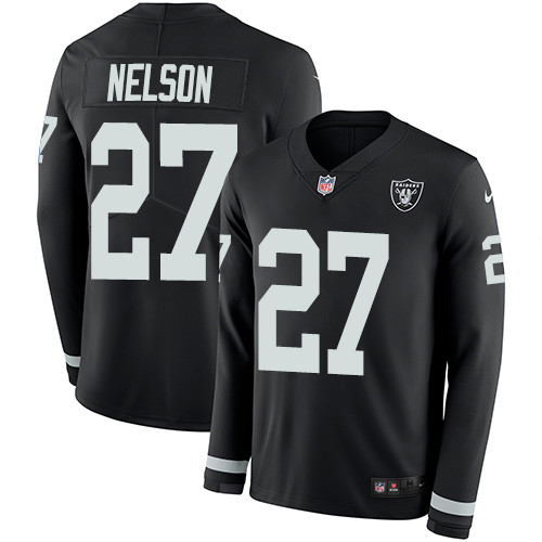 Nike Raiders #27 Reggie Nelson Black Team Color Men's Stitched NFL Limited Therma Long Sleeve Jersey Nike Raiders #27 Reggie Nelson Black Team Color Men's Stitched NFL Limited Therma Long Sleeve Jersey