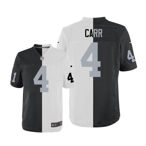 Nike Raiders #4 Derek Carr White Black Men's Stitched NFL Elite Split Jersey Nike Raiders #4 Derek Carr White Black Men's Stitched NFL Elite Split Jersey