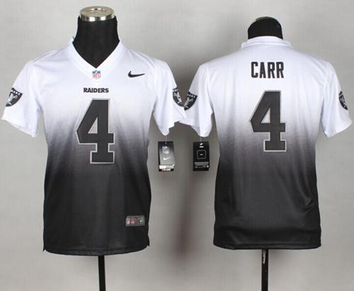 Nike Raiders #4 Derek Carr White Black Youth Stitched NFL Elite Fadeaway Fashion Jersey