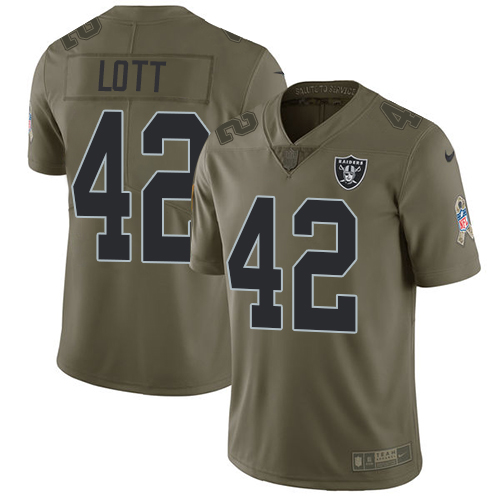 Nike Raiders #42 Ronnie Lott Olive Men's Stitched NFL Limited 2017 Salute To Service Jersey Nike Raiders #42 Ronnie Lott Olive Men's Stitched NFL Limited 2017 Salute To Service Jersey