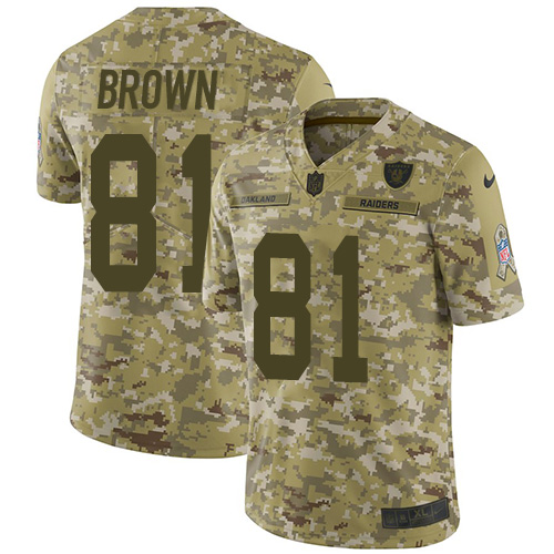 Nike Raiders #81 Tim Brown Camo Youth's Stitched NFL Limited 2018 Salute to Service Jersey youth