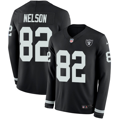 Nike Raiders #82 Jordy Nelson Black Team Color Men's Stitched NFL Limited Therma Long Sleeve Jersey Nike Raiders #82 Jordy Nelson Black Team Color Men's Stitched NFL Limited Therma Long Sleeve Jersey