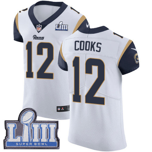 Nike Rams #12 Brandin Cooks White Super Bowl LIII Bound Men's Stitched NFL Vapor Untouchable Elite Jersey Nike Rams #12 Brandin Cooks White Super Bowl LIII Bound Men's Stitched NFL Vapor Untouchable Elite Jersey