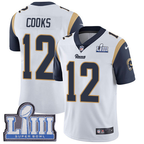Nike Rams #12 Brandin Cooks White Super Bowl LIII Bound Men's Stitched NFL Vapor Untouchable Limited Jersey Nike Rams #12 Brandin Cooks White Super Bowl LIII Bound Men's Stitched NFL Vapor Untouchable Limited Jersey