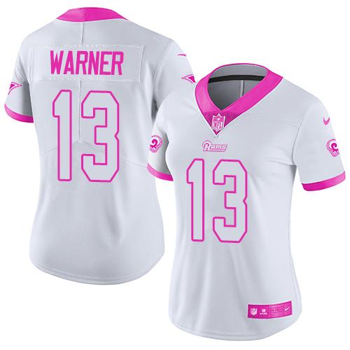 Nike Rams #13 Kurt Warner White Pink Women's Stitched NFL Limited Rush Fashion Jersey Nike Rams #13 Kurt Warner White Pink Women's Stitched NFL Limited Rush Fashion Jersey