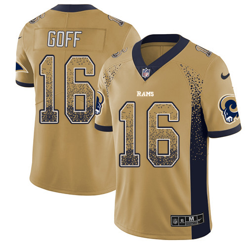Nike Rams #16 Jared Goff Gold Men's Stitched NFL Limited Rush Drift Fashion Jersey Nike Rams #16 Jared Goff Gold Men's Stitched NFL Limited Rush Drift Fashion Jersey