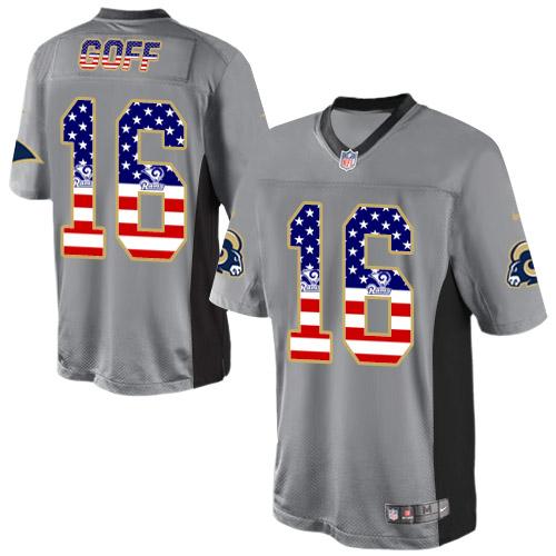 Nike Rams #16 Jared Goff Grey Men's Stitched NFL Elite USA Flag Fashion Jersey Nike Rams #16 Jared Goff Grey Men's Stitched NFL Elite USA Flag Fashion Jersey