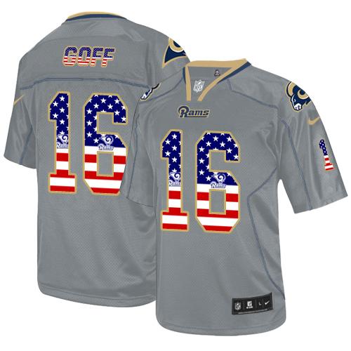 Nike Rams #16 Jared Goff Lights Out Grey Men's Stitched NFL Elite USA Flag Fashion Jersey Nike Rams #16 Jared Goff Lights Out Grey Men's Stitched NFL Elite USA Flag Fashion Jersey