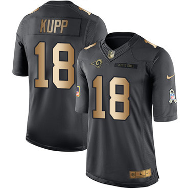 Nike Rams #18 Cooper Kupp Black Men's Stitched NFL Limited Gold Salute To Service Jersey Nike Rams #18 Cooper Kupp Black Men's Stitched NFL Limited Gold Salute To Service Jersey