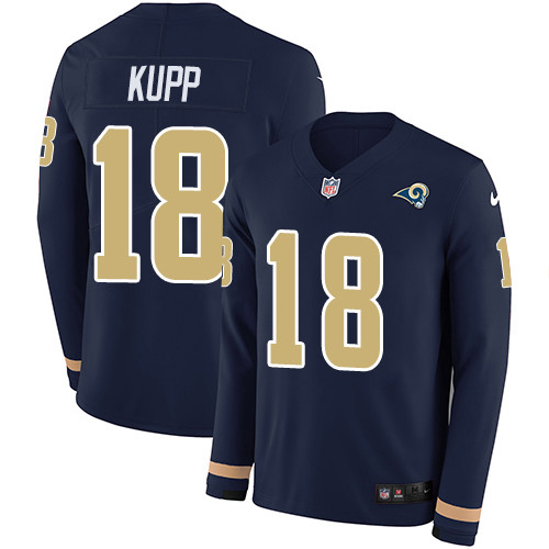 Nike Rams #18 Cooper Kupp Navy Blue Team Color Men's Stitched NFL Limited Therma Long Sleeve Jersey Nike Rams #18 Cooper Kupp Navy Blue Team Color Men's Stitched NFL Limited Therma Long Sleeve Jersey