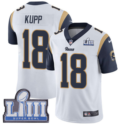 Nike Rams #18 Cooper Kupp White Super Bowl LIII Bound Men's Stitched NFL Vapor Untouchable Limited Jersey Nike Rams #18 Cooper Kupp White Super Bowl LIII Bound Men's Stitched NFL Vapor Untouchable Limited Jersey