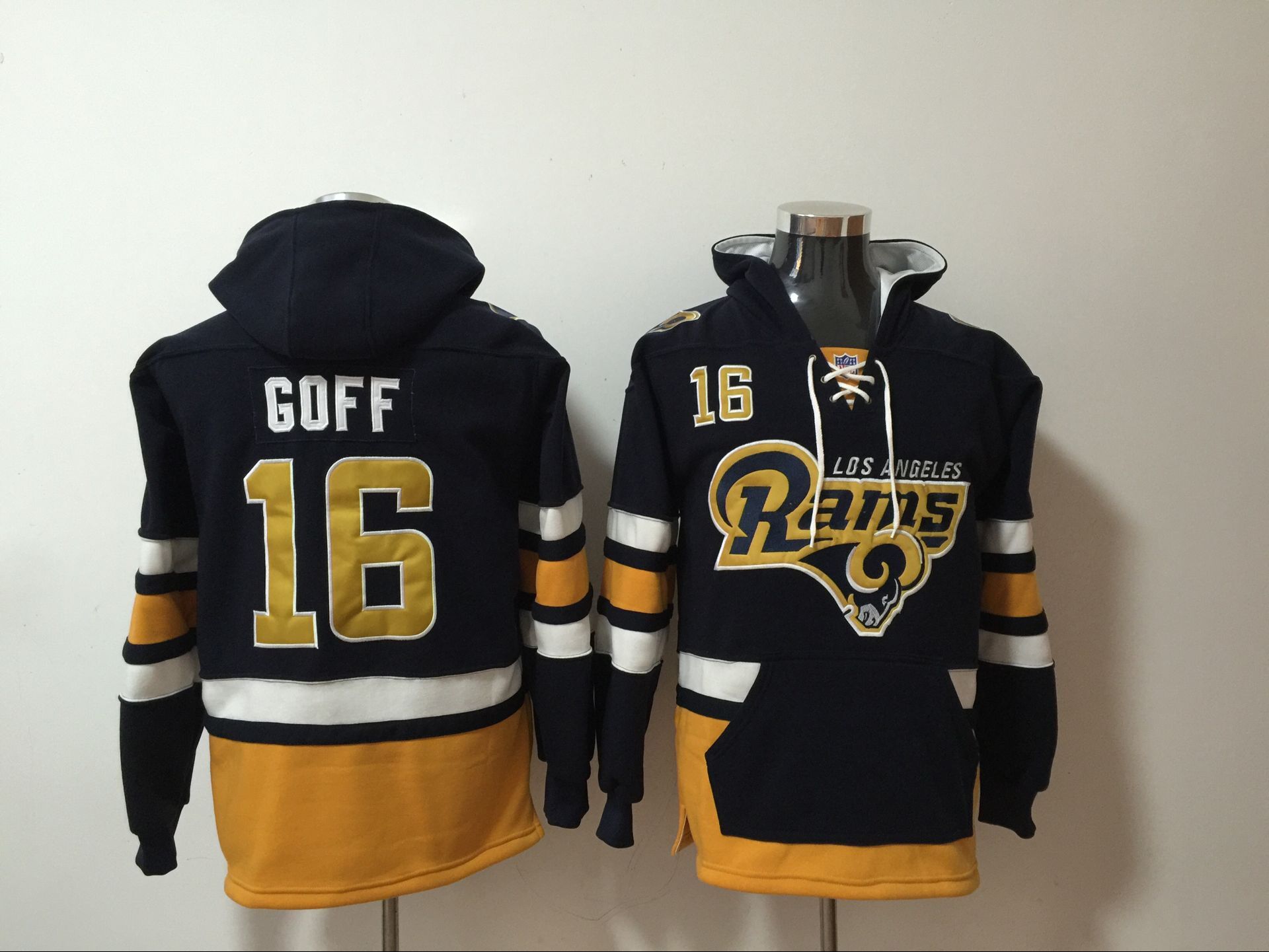 Nike Rams 16 Jared Goff Navy All Stitched Hooded Sweatshirt