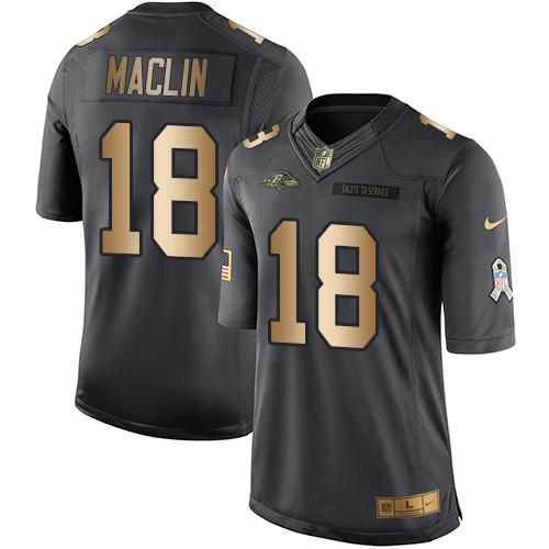 Nike Ravens #18 Jeremy Maclin Black Men's Stitched NFL Limited Gold Salute To Service Jersey