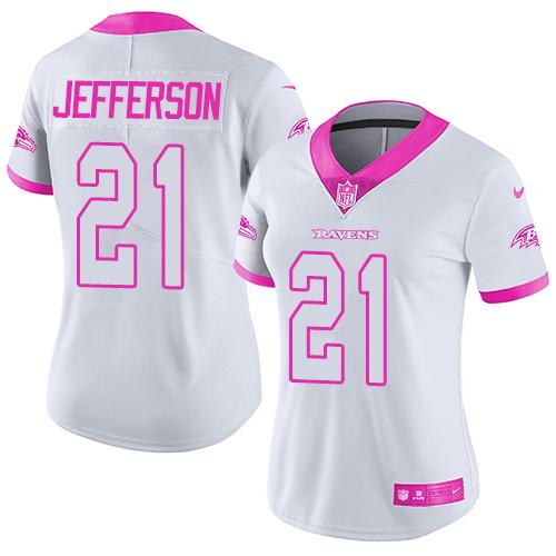 Nike Ravens #21 Tony Jefferson White Pink Women's Stitched NFL Limited Rush Fashion Jersey