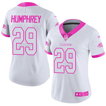 Nike Ravens #29 Marlon Humphrey White Pink Women's Stitched NFL Limited Rush Fashion Jersey