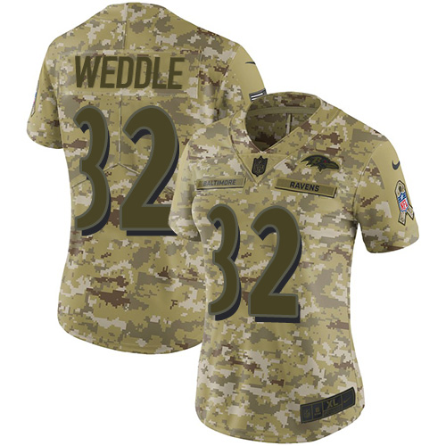 Nike Ravens #32 Eric Weddle Camo Women's Stitched NFL Limited 2018 Salute to Service Jersey