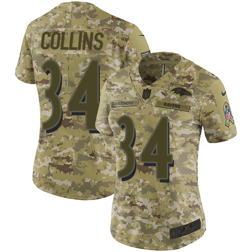 Nike Ravens #34 Alex Collins Camo Women's Stitched NFL Limited 2018 Salute to Service Jersey