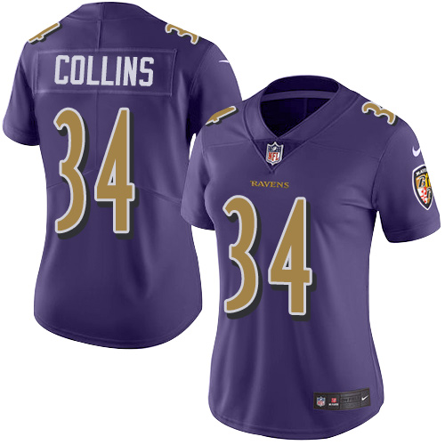 Nike Ravens #34 Alex Collins Purple Women's Stitched NFL Limited Rush Jersey