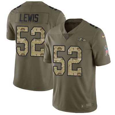 Nike Ravens #52 Ray Lewis Olive Camo Youth Stitched NFL Limited 2017 Salute to Service Jersey