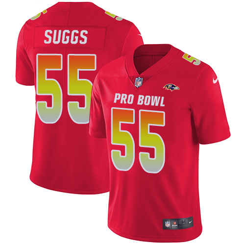 Nike Ravens #55 Terrell Suggs Red Women's Stitched NFL Limited AFC 2018 Pro Bowl Jersey