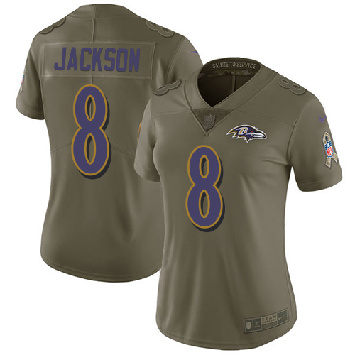 Nike Ravens #8 Lamar Jackson Olive Women's Stitched NFL Limited 2017 Salute to Service Jersey Nike Ravens #8 Lamar Jackson Olive Women's Stitched NFL Limited 2017 Salute to Service Jersey