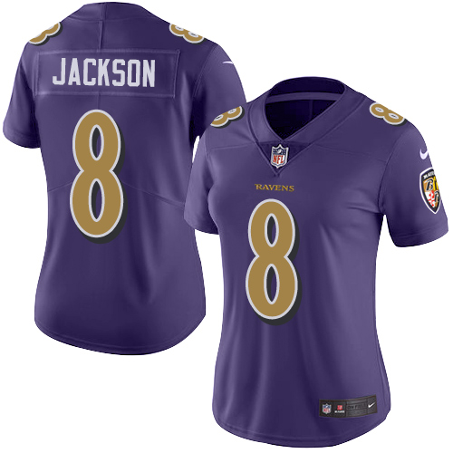 Nike Ravens #8 Lamar Jackson Purple Women's Stitched NFL Limited Rush Jersey Nike Ravens #8 Lamar Jackson Purple Women's Stitched NFL Limited Rush Jersey