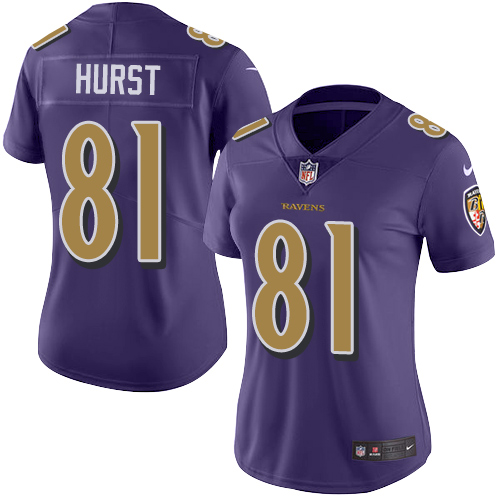 Nike Ravens #81 Hayden Hurst Purple Women's Stitched NFL Limited Rush Jersey Nike Ravens #81 Hayden Hurst Purple Women's Stitched NFL Limited Rush Jersey