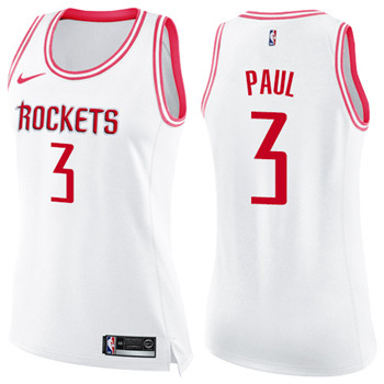 Nike Rockets #3 Chris Paul White Pink Women's NBA Swingman Fashion Jersey
