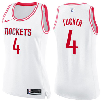 Nike Rockets #4 PJ Tucker White Pink Women's NBA Swingman Fashion Jersey