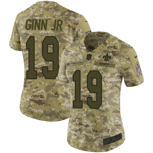 Nike Saints #19 Ted Ginn Jr Camo Women's Stitched NFL Limited 2018 Salute to Service Jersey Nike Saints #19 Ted Ginn Jr Camo Women's Stitched NFL Limited 2018 Salute to Service Jersey