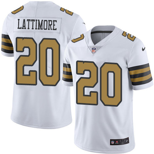 Nike Saints #20 Marshon Lattimore White Men's Stitched NFL Limited Rush Jersey