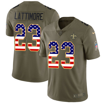 Nike Saints #23 Marshon Lattimore Olive USA Flag Men's Stitched NFL Limited 2017 Salute To Service Jersey