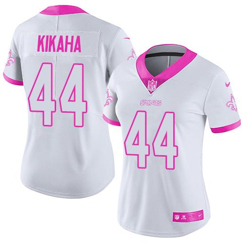 Nike Saints #44 Hau'oli Kikaha White Pink Women's Stitched NFL Limited Rush Fashion Jersey